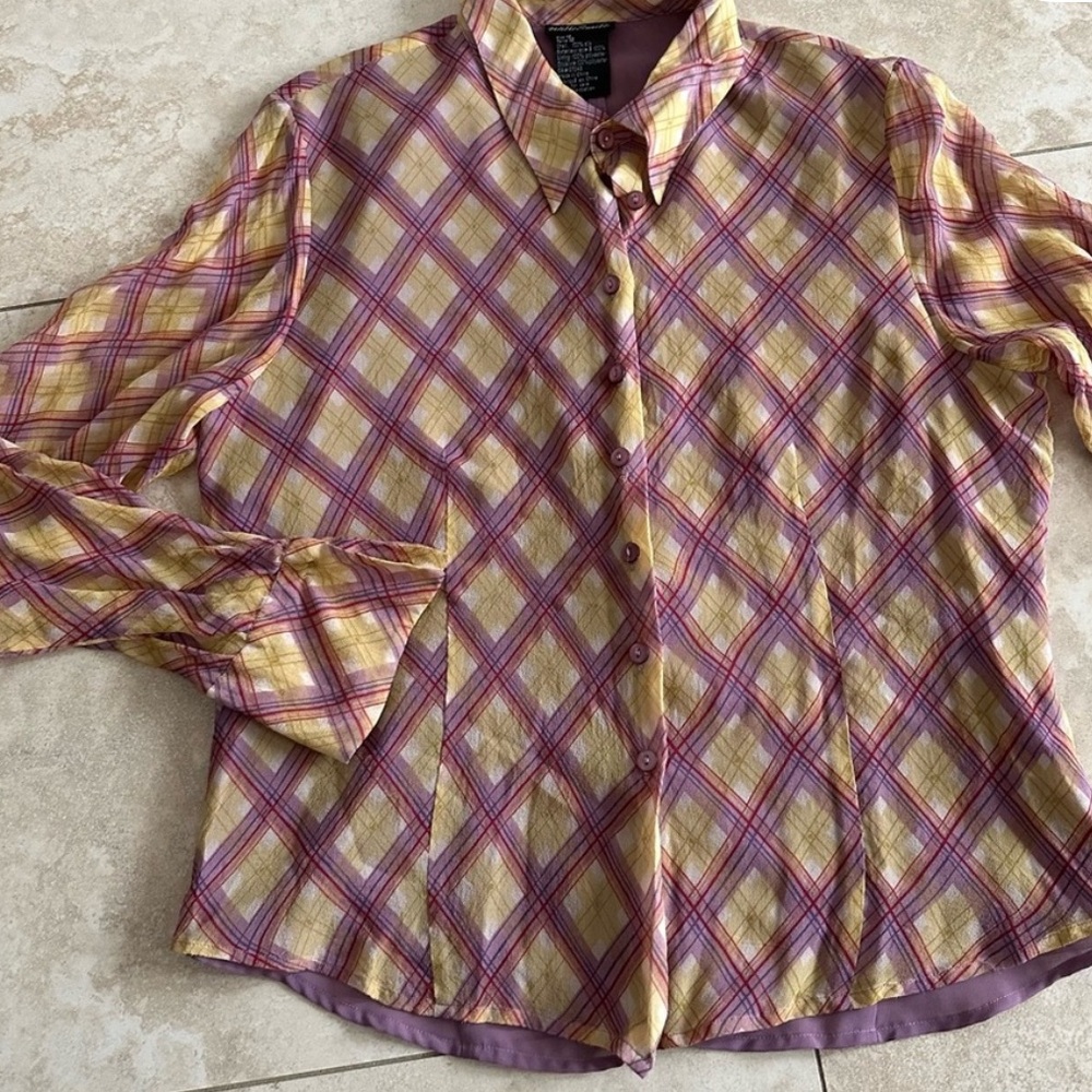 Vintage silk plaid blouse